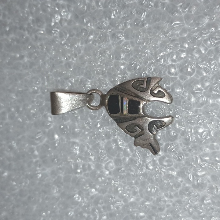 Navajo Sprit Bear Black Onyx Fire Opal Inlay Sterling Silver Pendant 94$